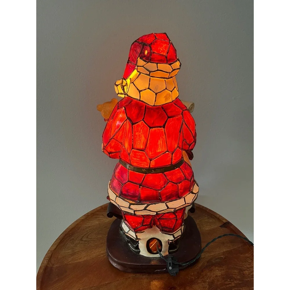 VTG Santa Claus Plastic Luminous Lighted Christmas Figure w/Faux Stain Glass 19
